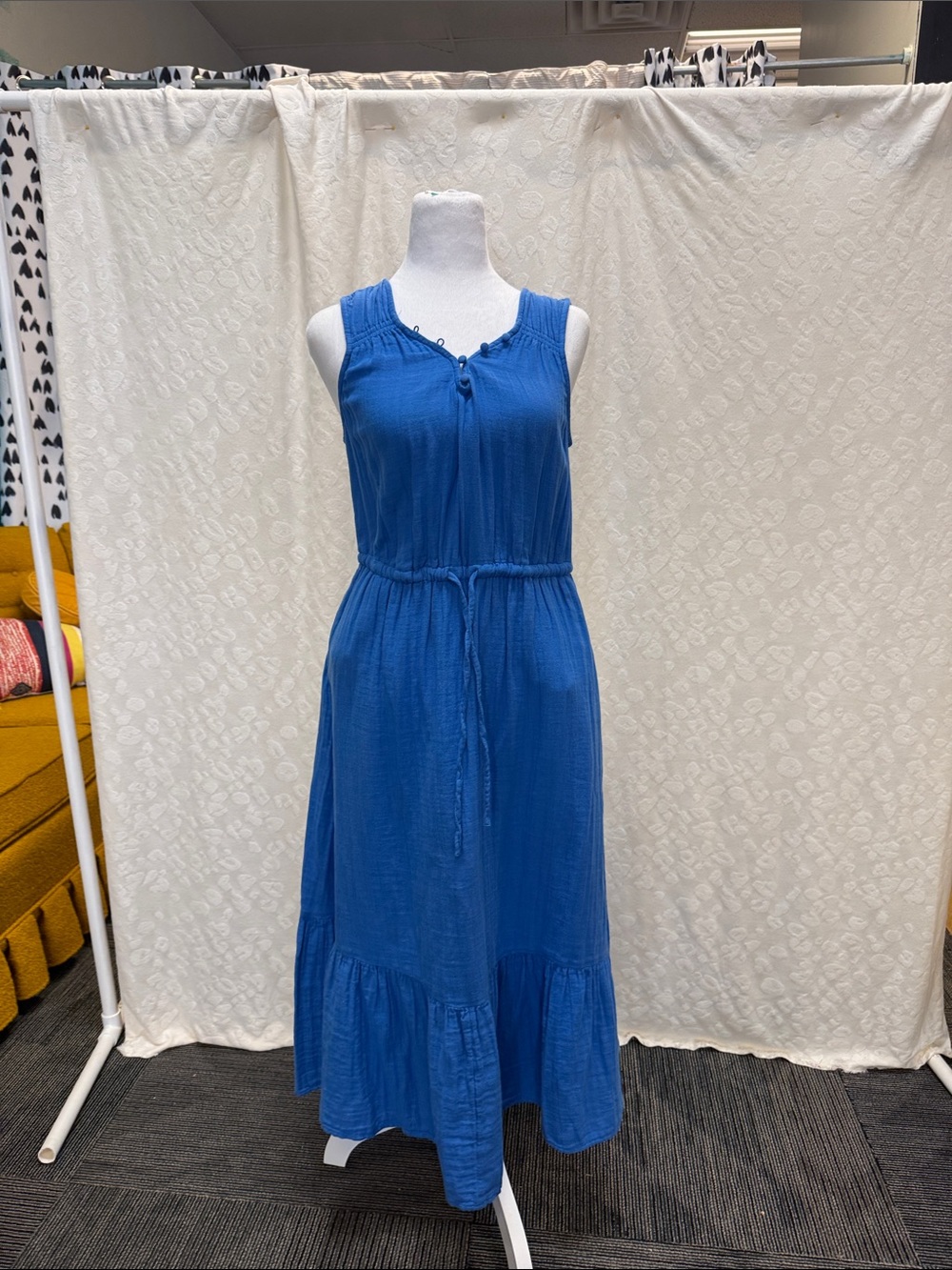 Blue Sleeveless Tie-Waist Maxi Dress